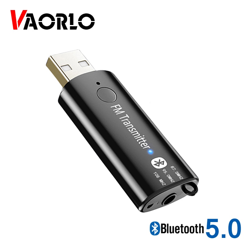 VAORLO Mini USB FM Transmitter Wireless Car Kit Receiver Stereo Muic Bluetooth 5.0 Adapter For Car With Microphone 3.5 AUX Jack