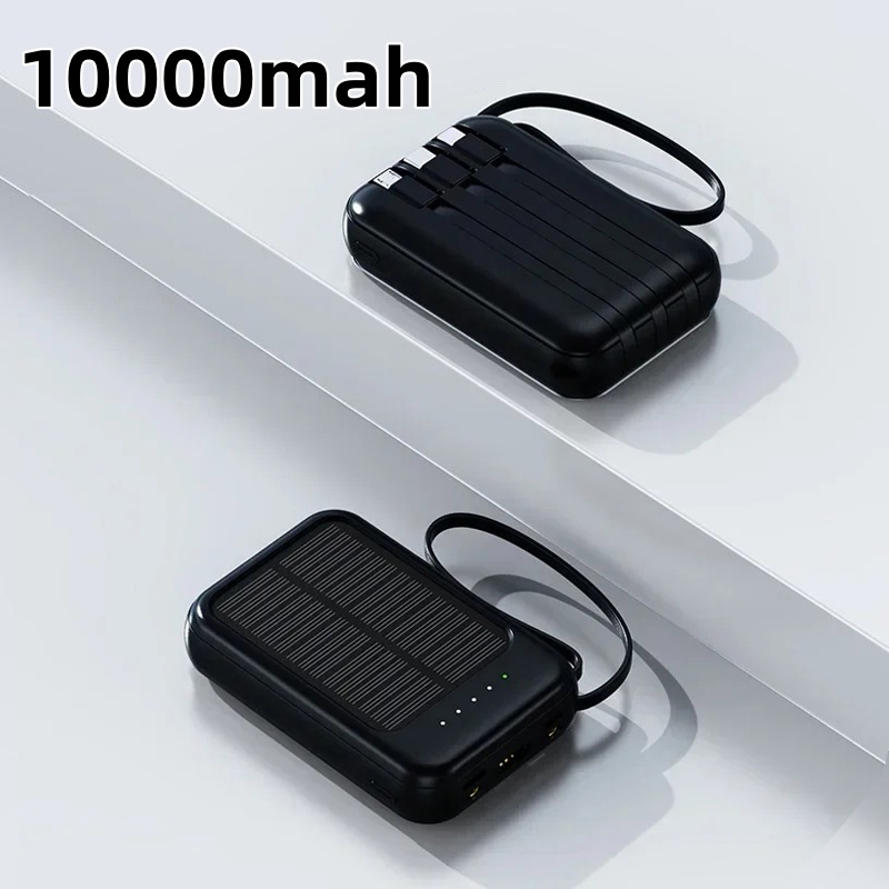 50000 mah solcelle-powerbank med 4 opladningskabler, led-lys, bærbar ekstern batterinødforsyning til alle mobiltelefoner: Hvid