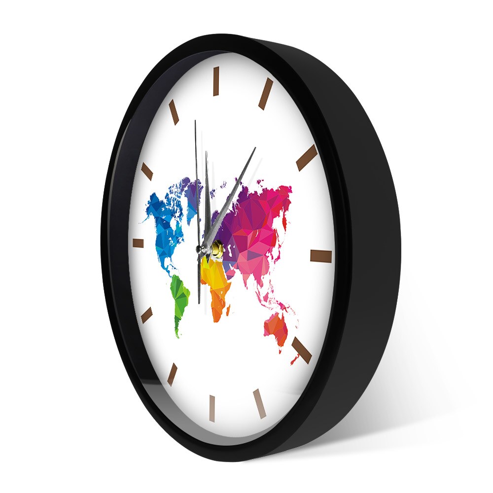 Unique Colorful World Map Wall Clock LED Illumination Sound Control WatchGeometric Wall Art Housewarming Traveler