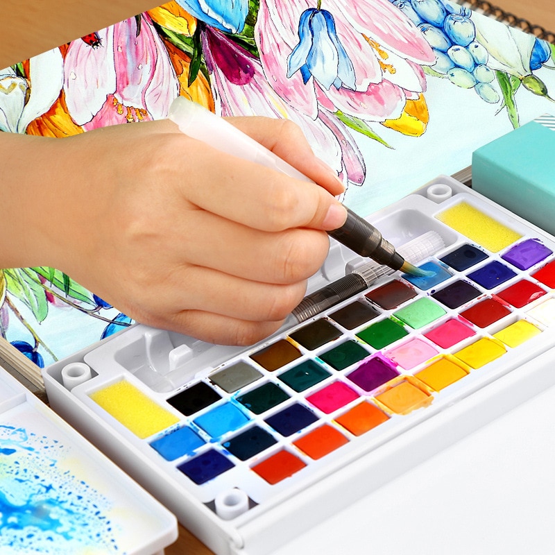 Acrylic Paints Superior Solid Watercolor Paint Set With Brush Pen Foldable Travel Water Color Pigment Drawing Set 03111