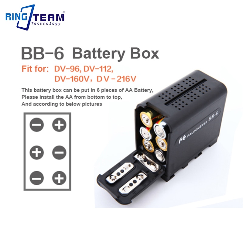 Dummy tomt batteri np -f970 npf 970 adapterboks etui til 6 stk aa passer til led videolampe lyspaneler eller skærm  yn300 iii dv -160v...