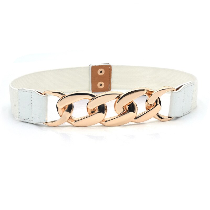 Gold Color Chain Buckle Waist Belt for Dress ElasticWide Ladies Belt All-match Coat Sweater Women Belt Waistband: white
