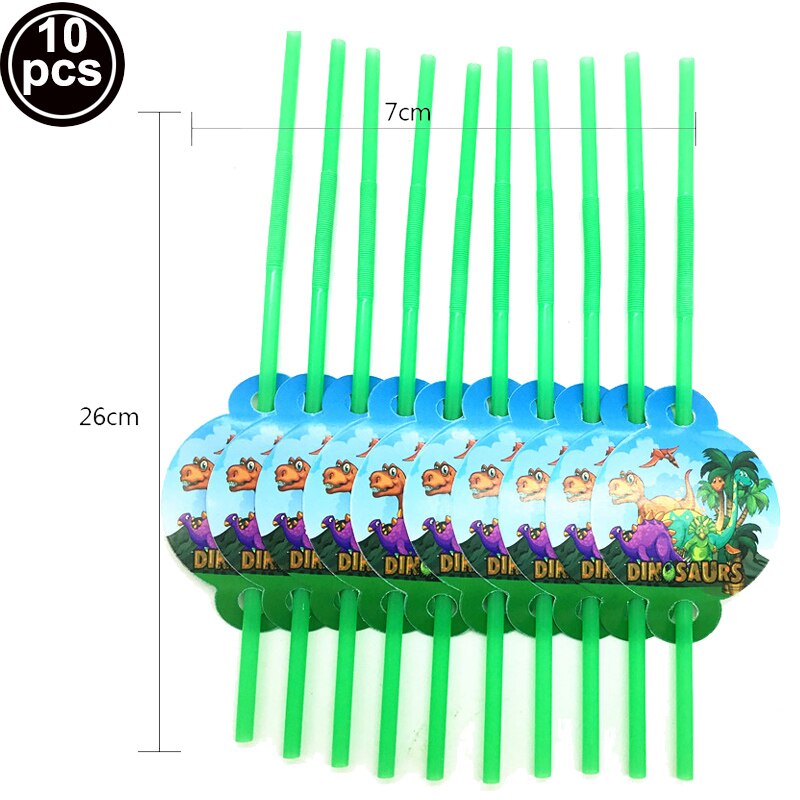 Dinosaur Party Supplies Disposable Tableware Set Paper Plates Napkins Straws Kids Birthday Decoration Baby Shower Boy: straw 10pcs