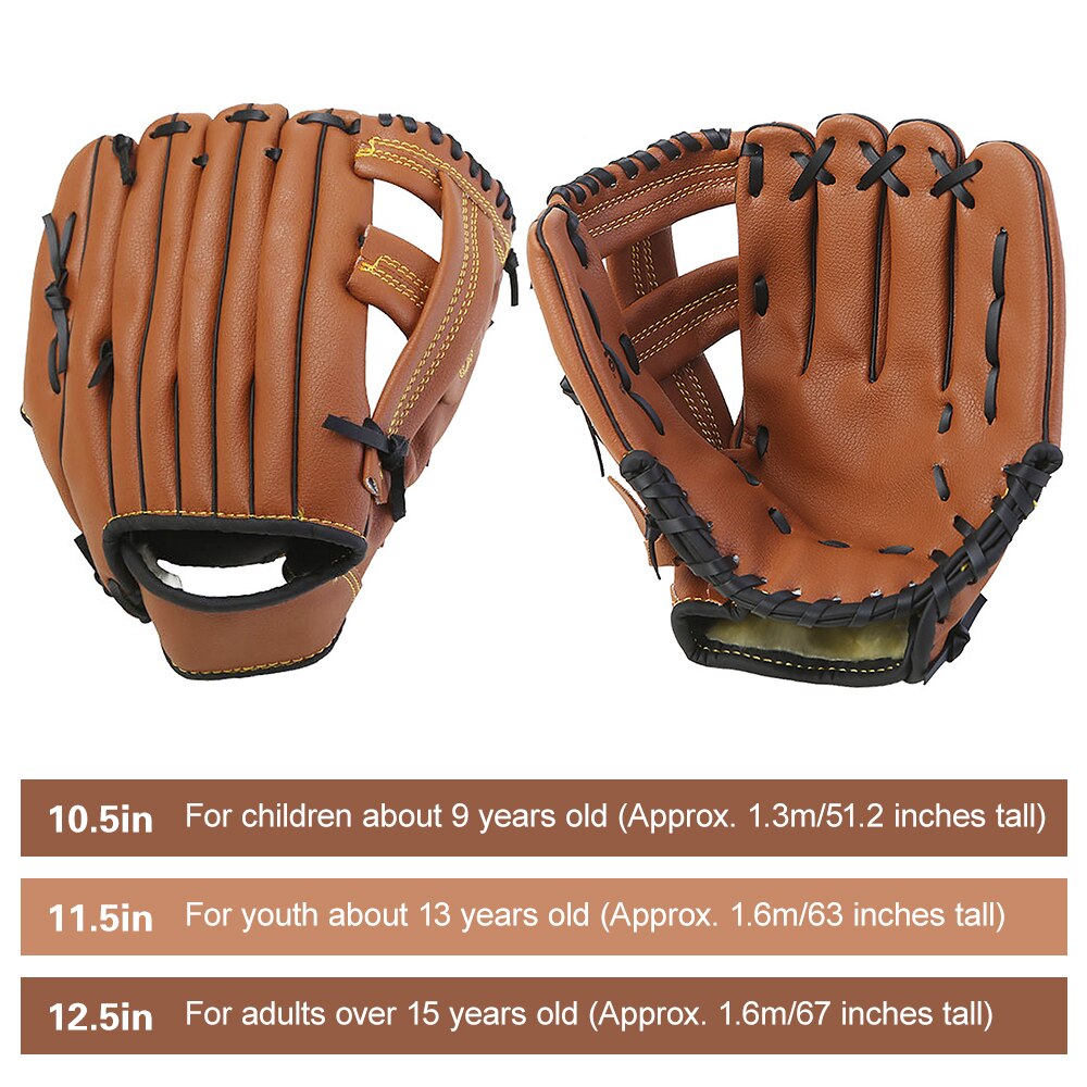 Baseball Glove Leather Softball Glove Practice Outfield Pitcher Gloves Baseball Mitt Sports Equipment Male 12.5/11.5/10.5 Inch