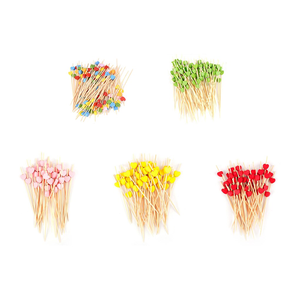 5 colors 12cm disposable love bamboo skewers Fruit fork dessert cake sign cocktail sticks cute food Buffet Cupcake Toppers party