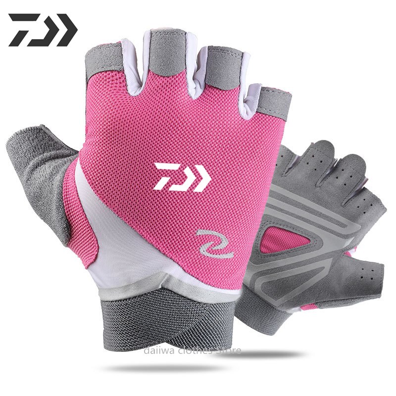 Guanti senza dita per uomo donna protezione solare UV guanto mezze dita per la pesca pagaioli vela canottaggio escursionismo: Colore rosa / XL
