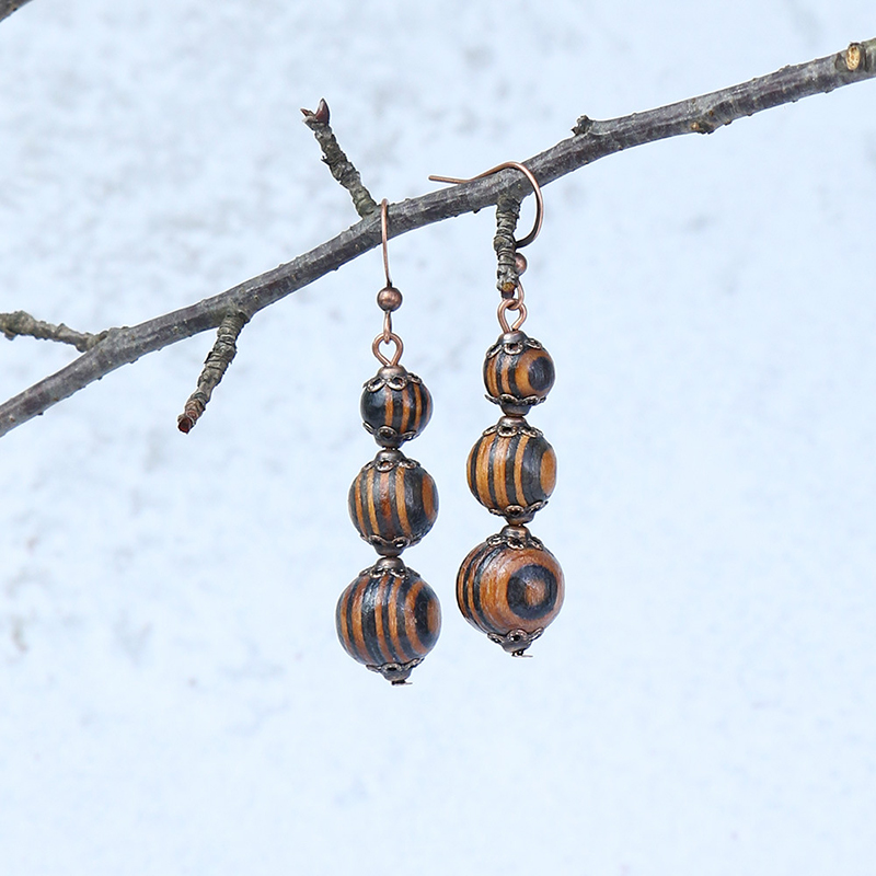 Pendientes étnicos Vintage bohemios con forma de gota para mujer, aretes largos bohemios con cuentas y borlas de madera, aretes redondos geométricos de hojas y flores, joyería: Color amarillo dorado claro