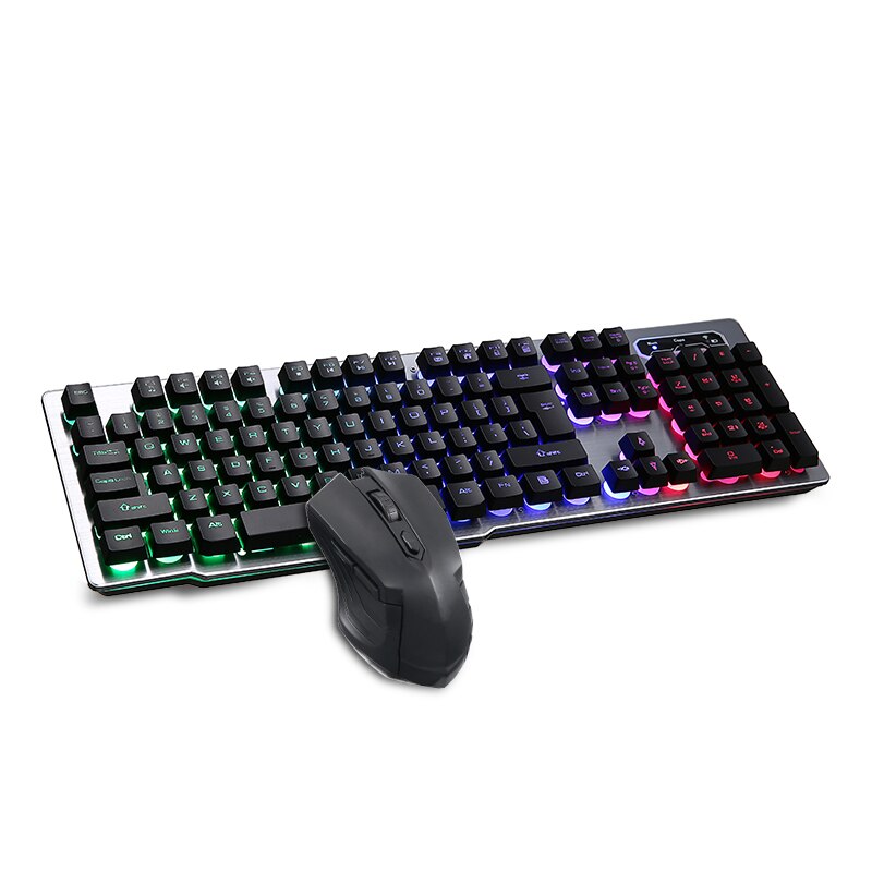 Wireless Gaming Keyboard+Mouse Set with LED Backlight Gaming Backlight 2.4GHz Wireless Keyboard Alloy Panel Suitable for Desktop