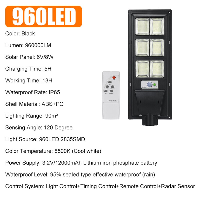 Ip65 500w/800w/1000w/1200w led solar lâmpada de parede luz de rua radar super brilhante pir sensor de movimento ao ar livre jardim lâmpada de segurança