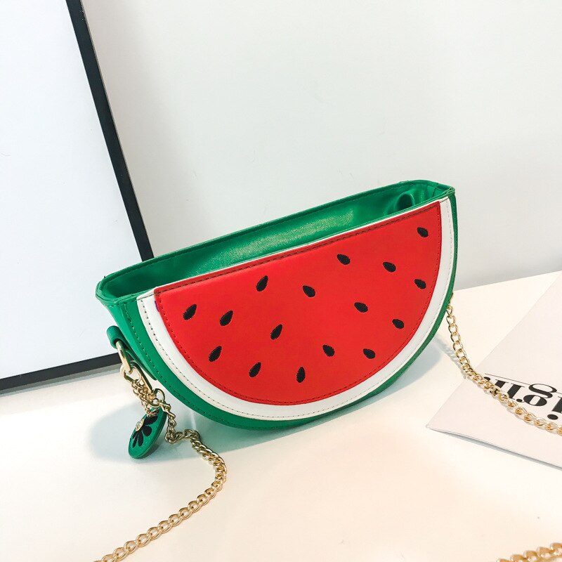 Damenhandtasche aus pu-leder, niedliche umhängetasche mit fruchtmotiv und kette, orangefarbene wassermelonen-tasche