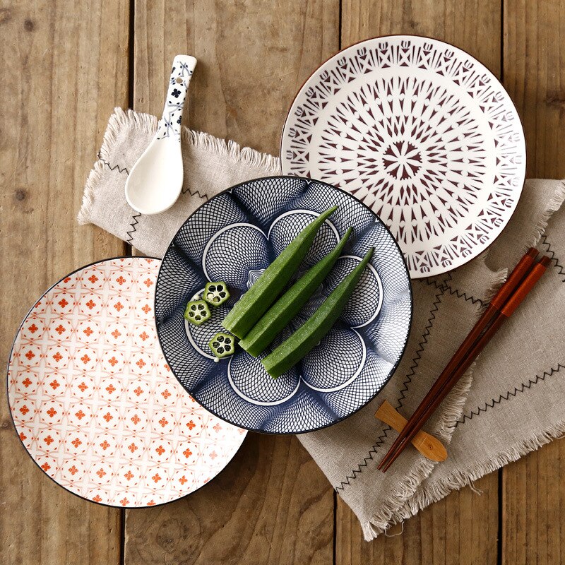 Vajilla de cerámica de estilo occidental para el hogar, plato plano de 8 pulgadas, estilo nórdico japonés, , moderno y Simple