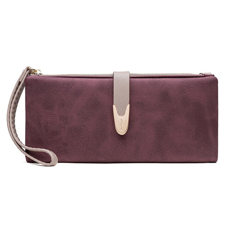 Large Capacity Women Pu Leather Wallets Female Multifunctional Hasp Purses Phone Wallet Coin Card Holders Long Wristlet Clutch: Wine red Long