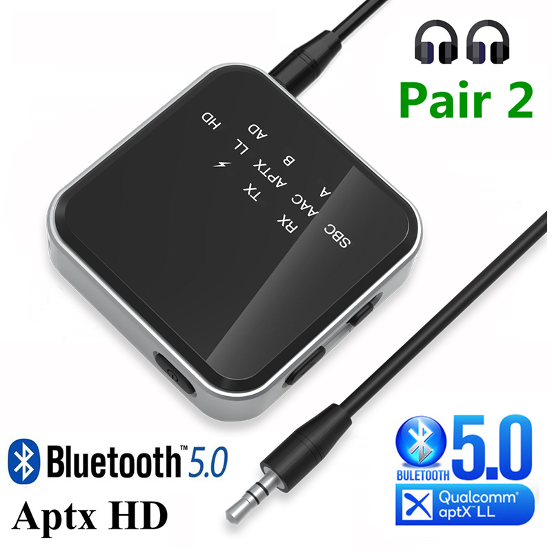 Trasmettitore ricevitore Bluetooth adattivo Aptx HD LL BT 5.2 RCA Jack da 3,5 mm Adattatore Audio senza fili AUX Chiamata in vivavoce per TV PC per auto