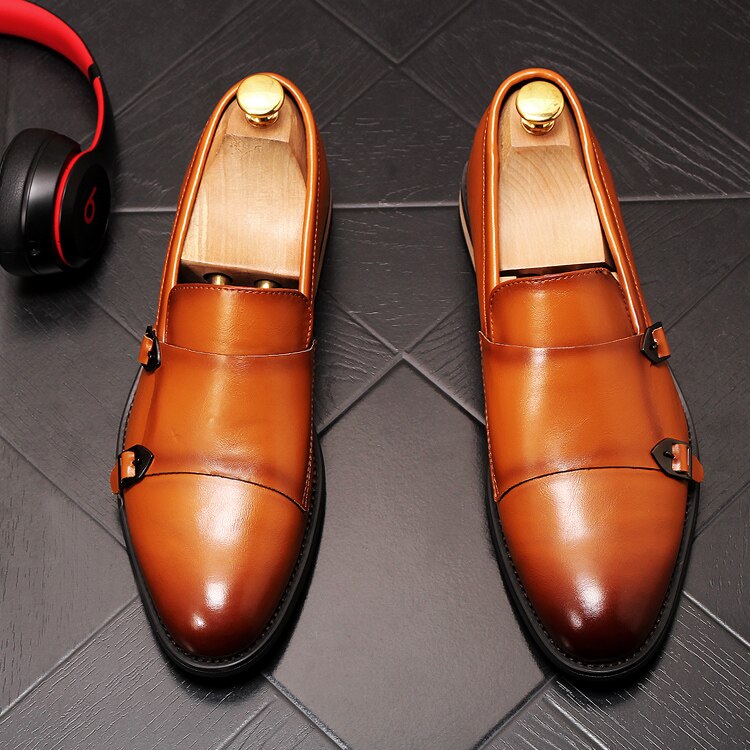 British gentleman charming glossy buckle flat shoes for men oxford Male wedding dress prom Homecoming shoes zapatos de novio