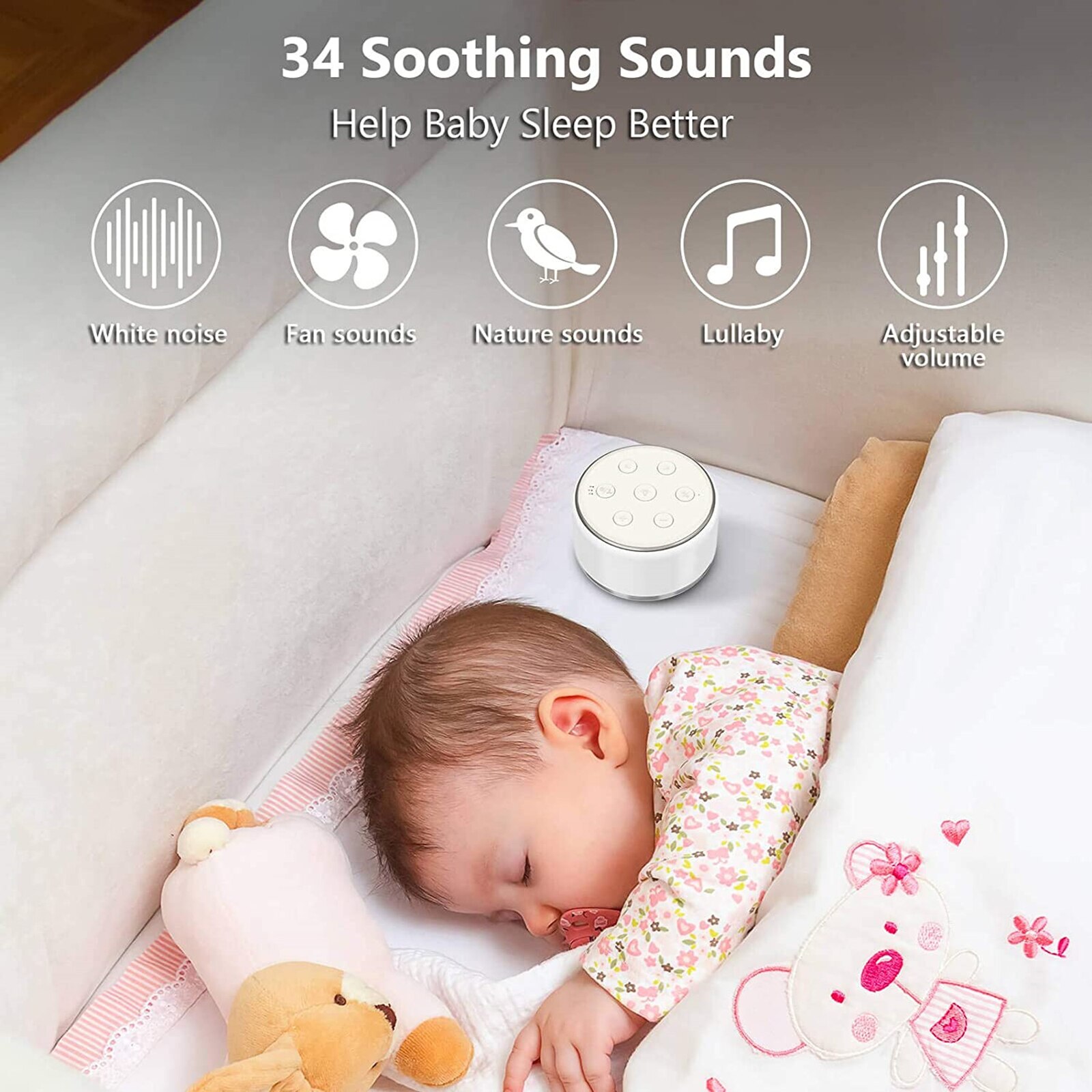 Draagbare Witte Ruis Geluid Machine Met Sfeerverlichting Natuurlijke Geluiden & Music Baby Sleep Sound Machine, Volwassenen Stress Verlichten