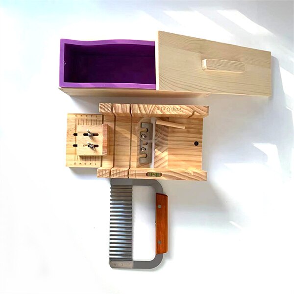 Herramientas de corte para fabricación de jabón, caja cortadora de madera + molde de silicona + cuchilla recta, Kits de cortadores de jabón DIY, suministros de jabón Manual: H-Set-W-L