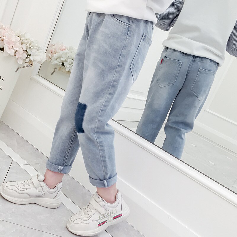 Teenagepiger leggings patchwork piger jeans bukser efterår børn blyantbukser børn baggy bukser til 3 6 8 10 12 år