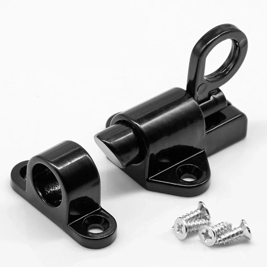 Aluminum Alloy Black/Gray Window Gate Security Pull Ring Spring Bounce Door Bolt Automatic Latch Lock Black Grey Window: black