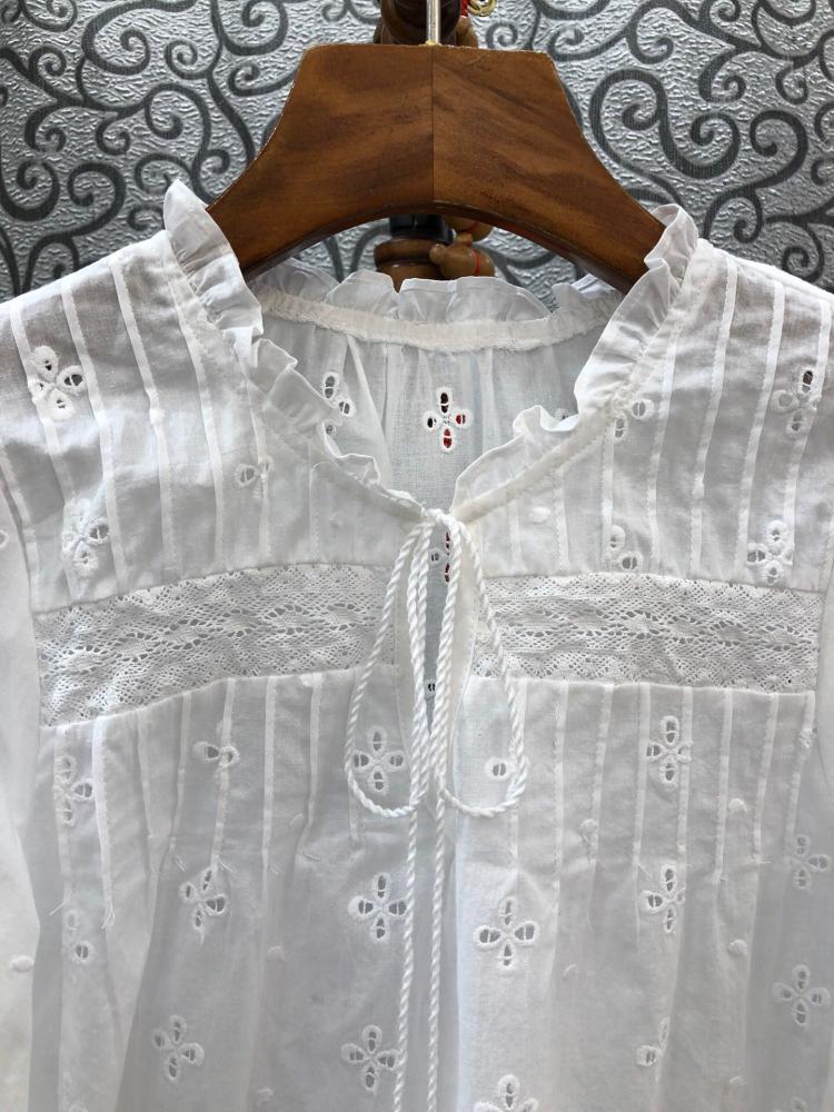 Boho inspireret hvid bluse kvinder langærmet hul ud bomuld forår sommertoppe boho bluse v-hals kvast bluse skjorte