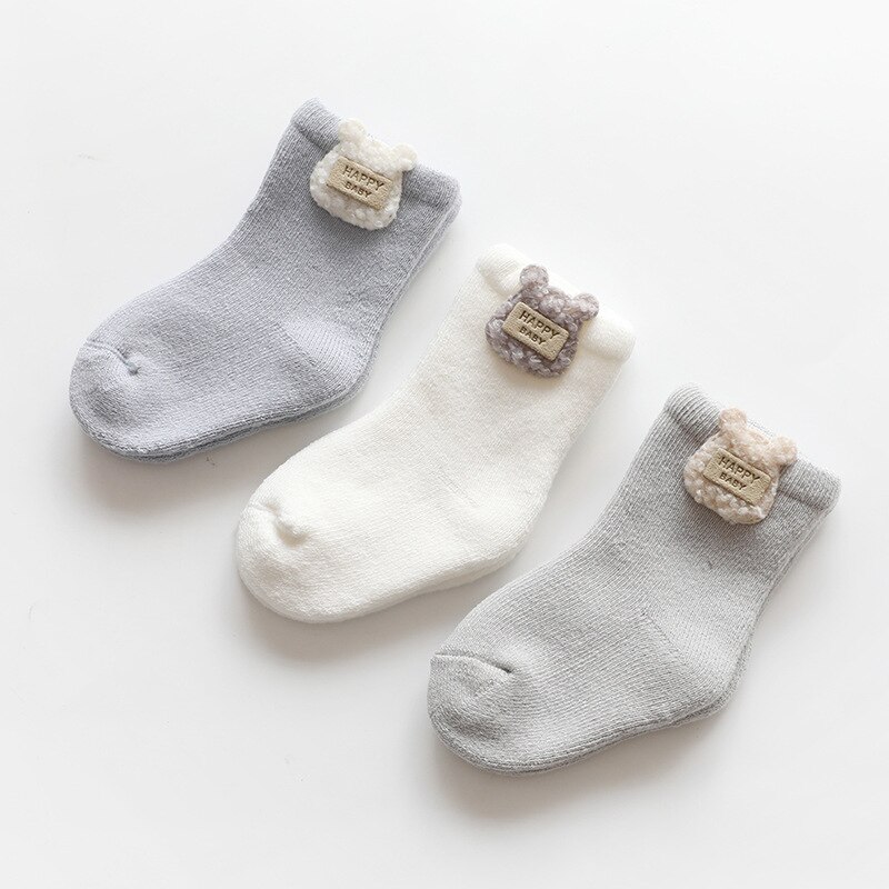 3 Paren/partij 0 Tot 24M Herfst Winter Warm Baby Sokken Super Dikke Badstof Sokken Voor Pasgeborenen Zuigelingen Girs Leuke animal Kids Sokken Jongens: Bear / 0 to 6M