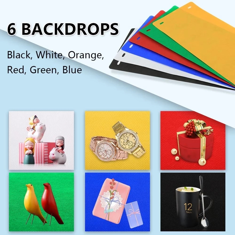 Puluz Photo Studio Box Mini Ring LED Lightbox Photography Lighting Studio Shooting Tent Box Kit &amp; 6 Color Photographic Backdrops