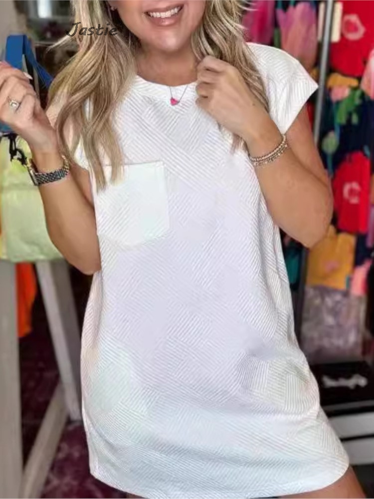 Casual Jurk Dames - Ronde Hals Zakje Korte Mouw Losse A-lijn Mini Polyester