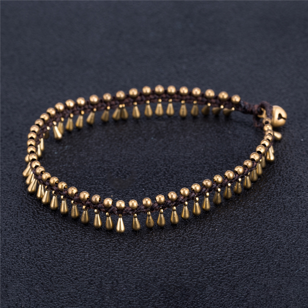 Handmade Anklets For Women Hand-Woven Water Shape Alloy Wax Rope Chain Bracelet Vintage Anklet Foot Chain On The Leg