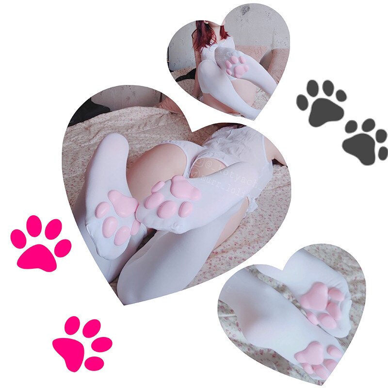 Calze con zampa di gatto per donna calze stampate in 3D Kawaii coscia di cotone alta sopra il ginocchio Cosplay morbido carino sexy