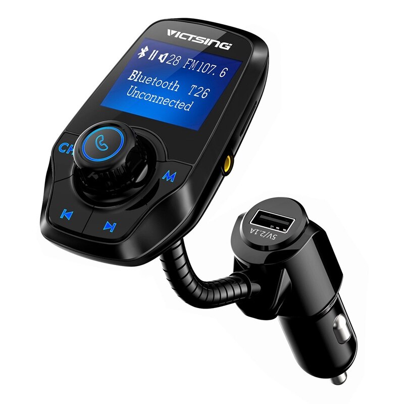 VicTsing FM Transmitter Bluetooth Wireless In-Car Radio Transmitter Adapter 3.5mm USB Port Support AUX Input 1.44'' Display TF: Default Title