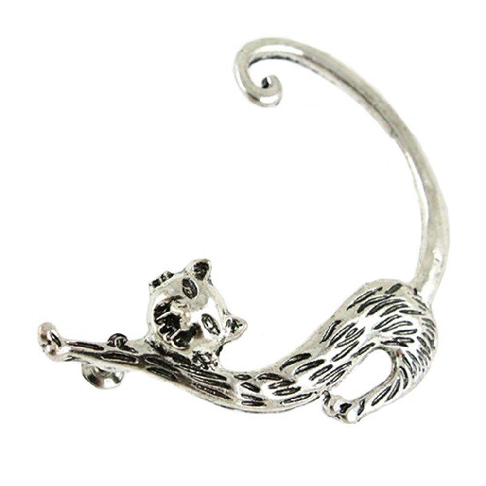 LUKENI 5Pcs Jewelry Earrings Punk Cat Long Ear Cuff Earring Jackets Earrings For Women Men EJ003: Silver