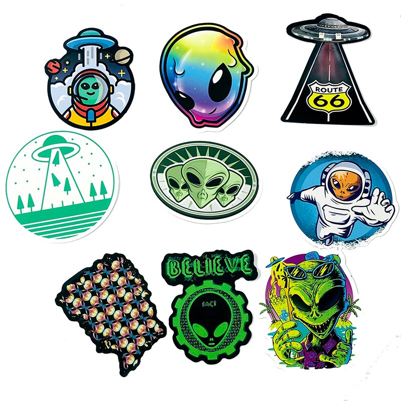 50 Stuks Alien Ufo Ruimte Pilot Sticker Forscrapbook Skateboard Gitaar Motorfiets Bagage Laptop Computer Nagel Stickers