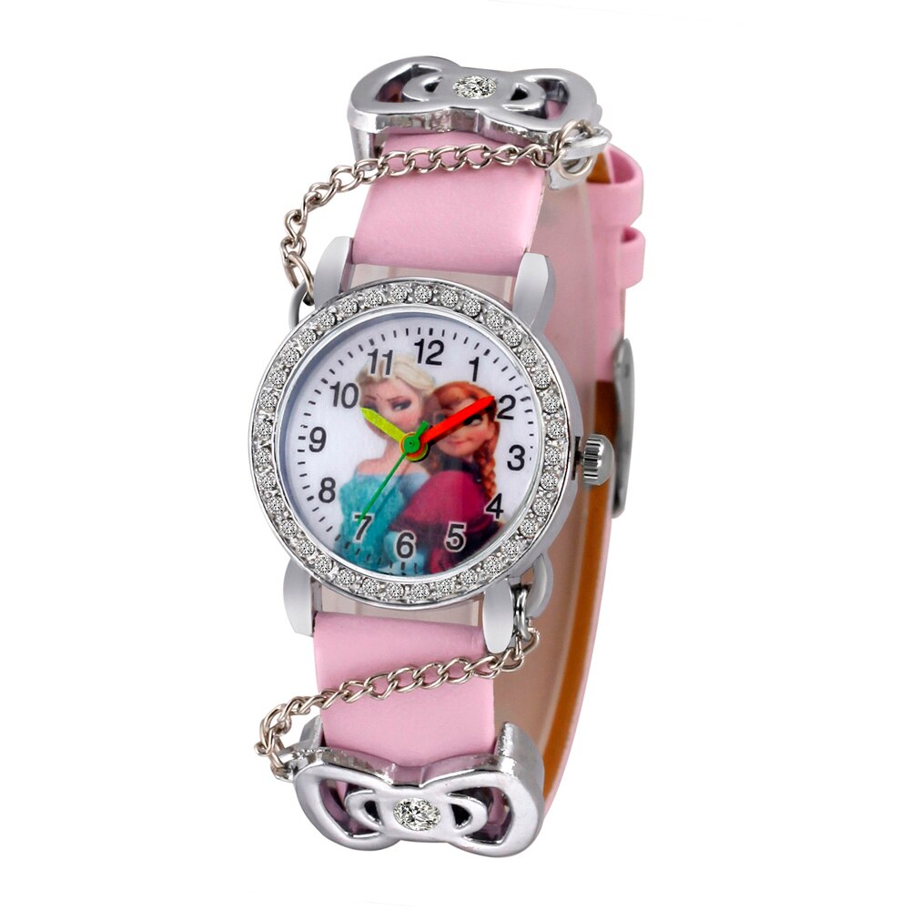 Leuke Mooie Crystal Ketting Stijl Kinderen Horloges Kids Student Meisjes Quartz Lederen Polshorloge JI04: Pink