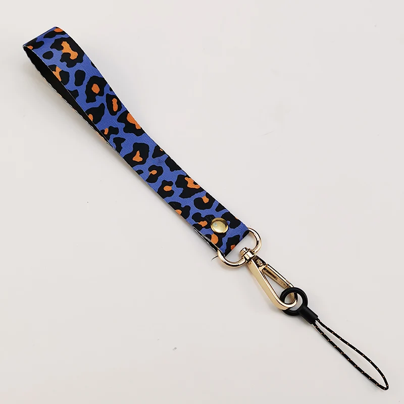 Crossbody luipaardprint op de rug hangende nekketting Verstelbare schouder Brede hanger Anti-verloren sling met clip Mobiele telefoonkoord: Silver / Gray