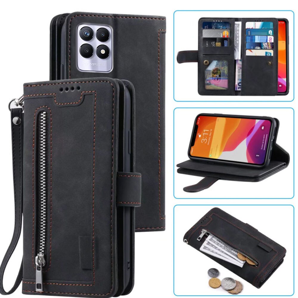 9 Kaarten Wallet Case Voor Realme 8i Case Card Slot Rits Flip Folio Met Polsband Carnaval Voor Realme 8i cover