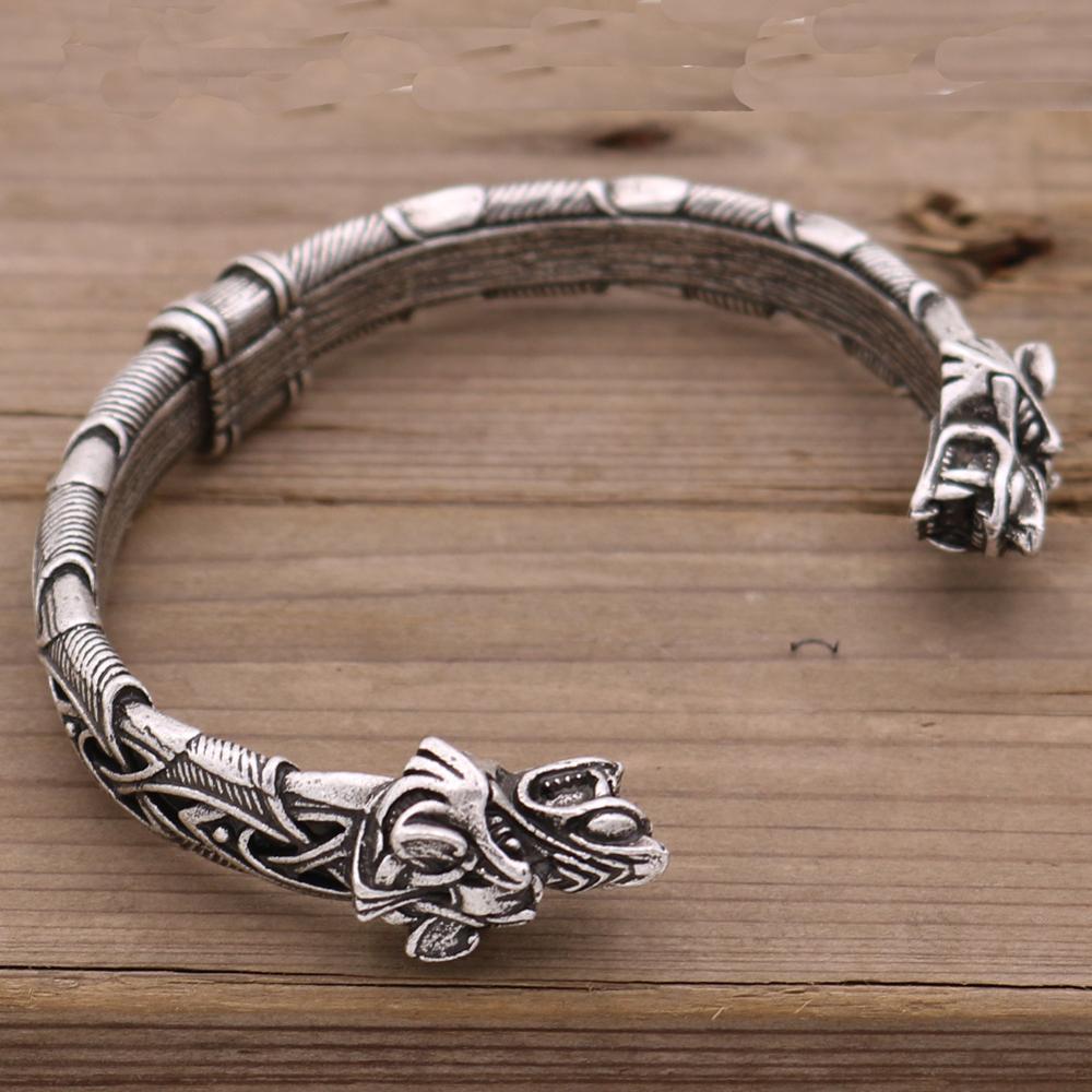 1Pcs Wolf Hoofd Armband Viking Armband En Bangle Wolf Hoofd Armband Voor Mannen En Vrouwen Talisman Sieraden Met tas