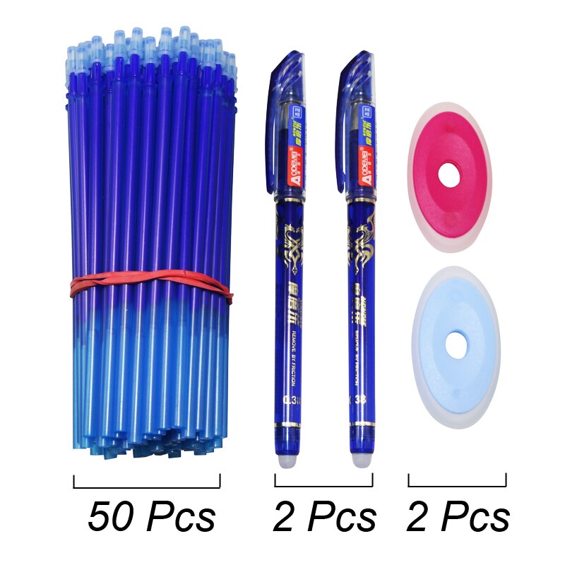 54 Pcs/set Erasable Gel Pen Refills Rod 0.38mm Washable Handle Magic Erasable Pen for School Pen Writing Tools Kawaii Stationery: Blue