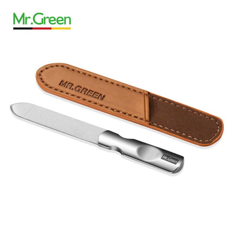 Mr Green Rvs Nagelvijl met Anti-slip Handvat en Leather Case, dubbelzijdig en Bestanden Nagels voor Mannen en Vrouw