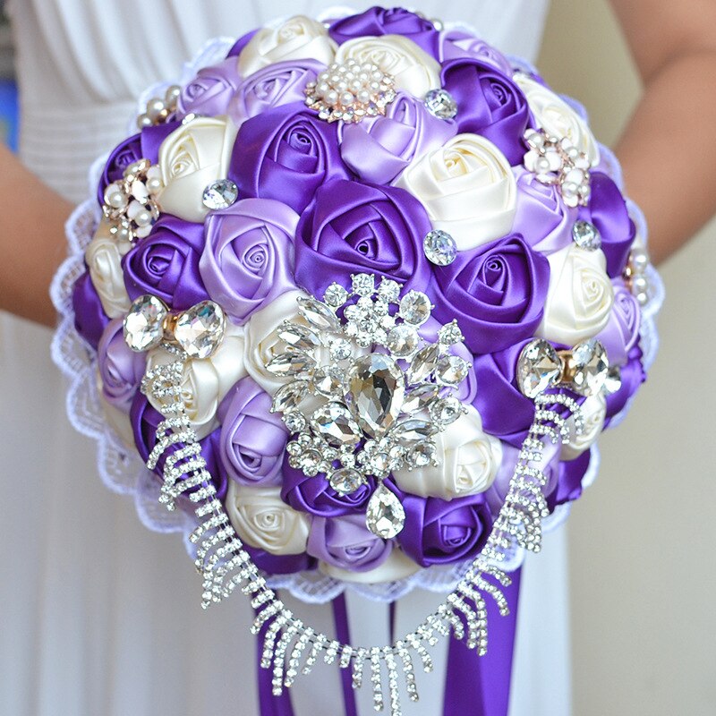 Ramo de flores de color rosa y champán para Novia, accesorios de boda, ramo de cristal para Novia, ramos de boda: purple