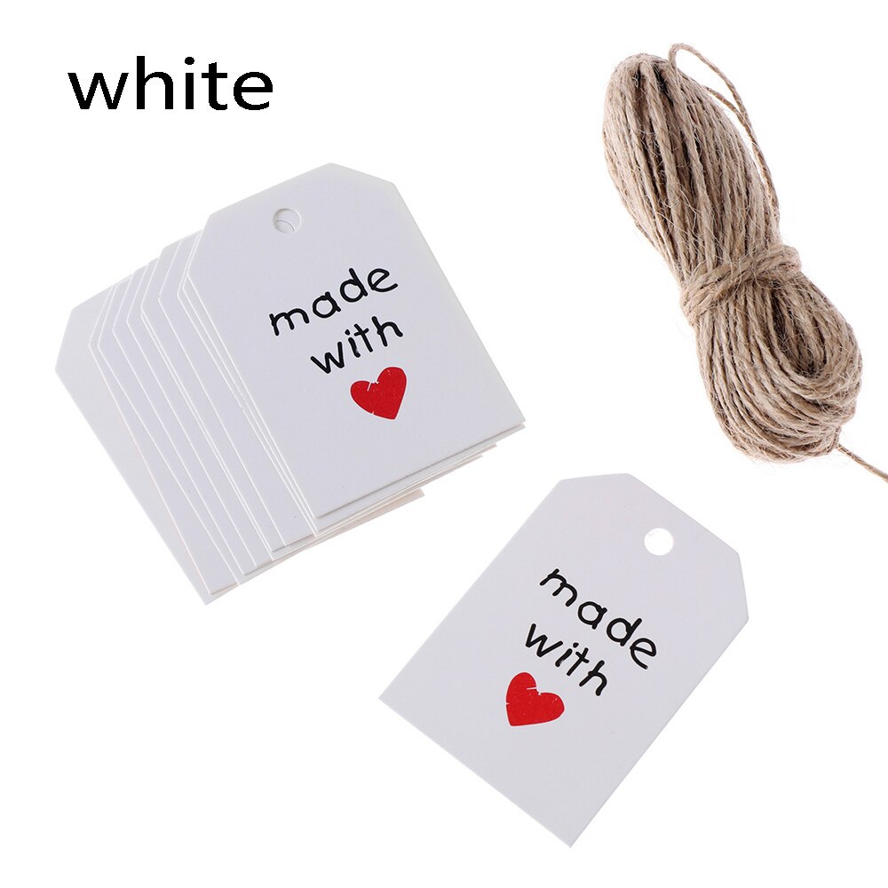 Étiquettes papier Kraft cœur à accrocher 50 pièces | Étiquettes autocollantes Kraft pour emballage de , décorations de fête: white