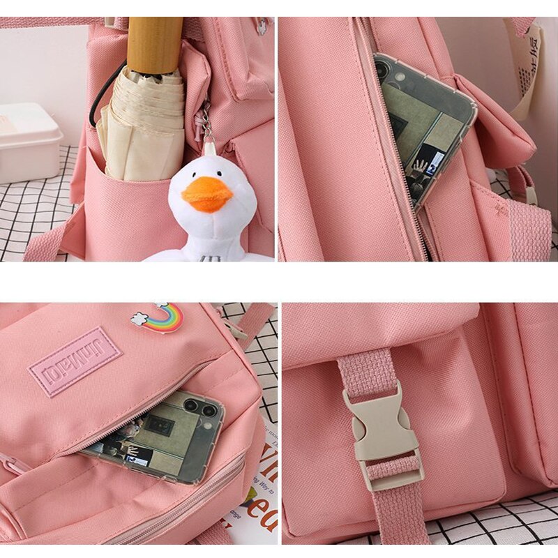 4 Sets/Pcs Woman Laptop Backpack School Backpacks Cute Schoolbag for Teenagers Girls Student Book Bag Female Satchel Kawaii