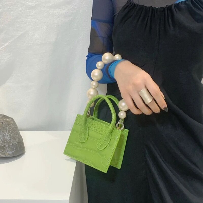 Handbag Women's Leather Mini Small Square Tote Bag Pearl Chain Messenger Bag Clutch Bag Casual Wallet Handbag Handbag: E