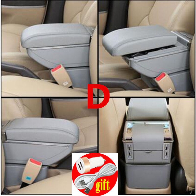 For Fiat 500 armrest box USB Charging heighten Double layer central content holder ashtray accessories: D gray
