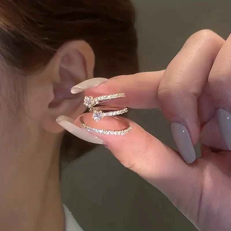 Boucles d'oreilles à Clip en perles Double couche pour femmes et filles, nouvelle coréenne, Clip de manchette d'oreille en Zircon de luxe sans piercing, bijoux: Imitation plaquée rhodium