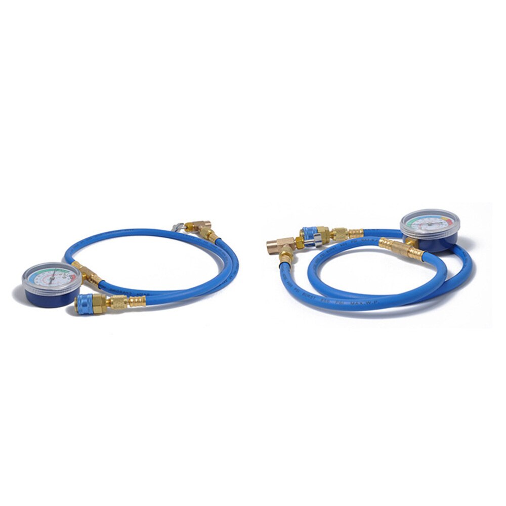 AC Charging Hose HVAC Refrigerant R134A Car Air Conditioning Refrigeration Tube Hose With 55MPa Pressure Gauge (Blue+Golden)