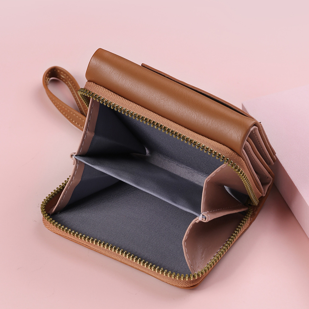 Four Seasons Women's Short Wallet Zipper Tower Buckle Zero Wallet Girl Student Handheld Bag Solid Color Simple Versatile