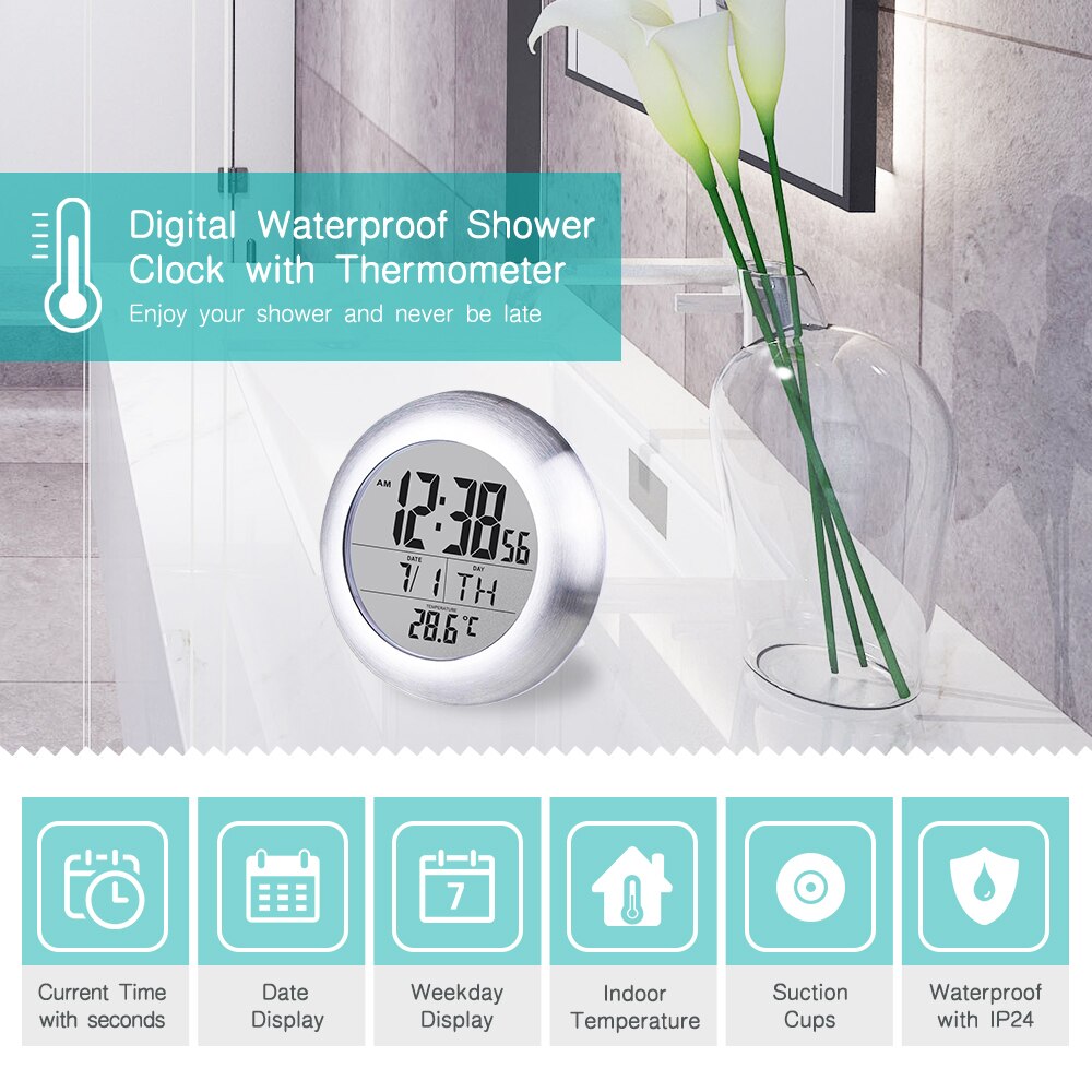 Digital Waterproof For Water Splashes Bathroom Wall Clock Shower Clocks Timer Temperature Humidity Kitchen Wash Room Timers