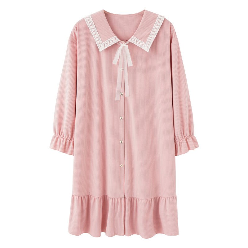 XIFER One-piece Pajamas Women Pure Cotton The Spring and Summer Sweet Student Pajamas Loose Can Wear Home Clothes