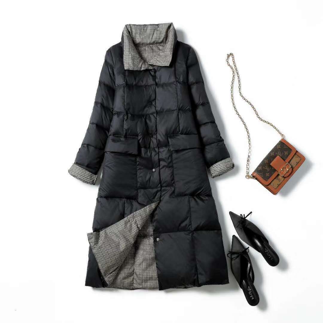 Luzuzi-Chaqueta de plumón largo de doble cara para mujer, Parkas cálidas de invierno con cuello alto a cuadros, plumón de pato blanco, ropa de abrigo para nieve,