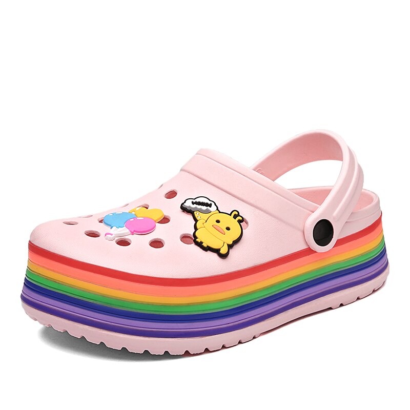 DR.EAGLE Women Sandals Rainbow Bottom Casual Aqua Clogs Female Band Sandals Summer Slides Beach Swimming Shoes Slippers: Pink / 40