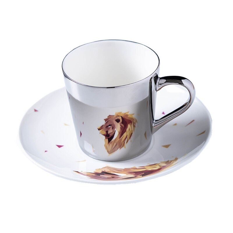 Tasses et soucoupes à café miroir en céramique, à reflet spéculaire, Style européen: silver